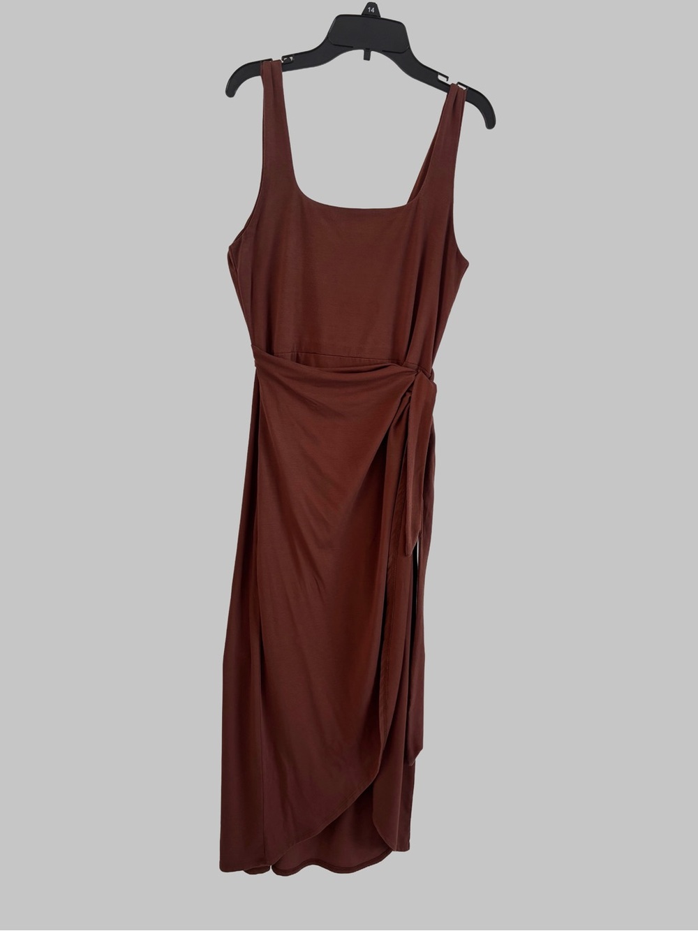 Quince Brown Wrap High-Low Midi Dress - Picture 3 of 7